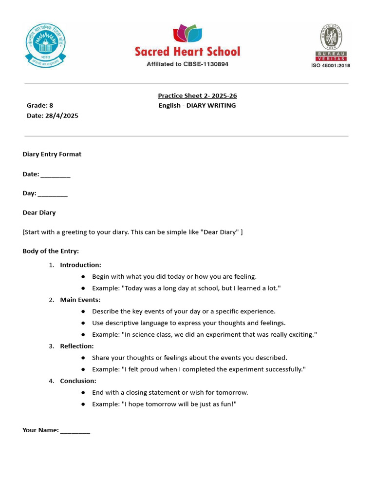Diary Writing Guide for Grade 8 | PDF