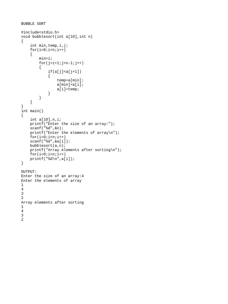 Bubble Sort Algorithm in C | PDF