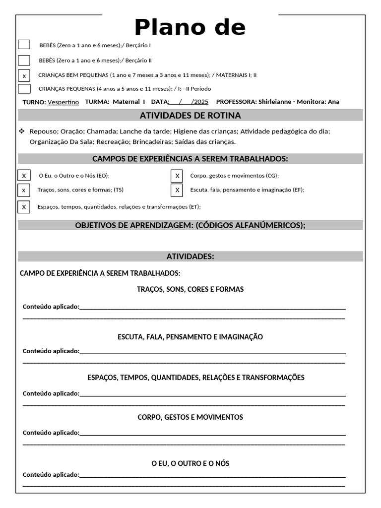 Plano de Aula Maternal I | PDF | Aprendizado | Cognição