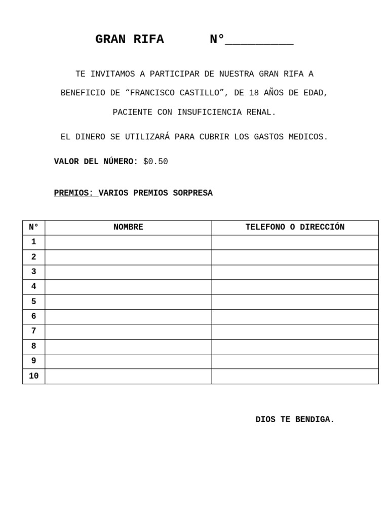 Rifa a Beneficio de Francisco Castillo | PDF