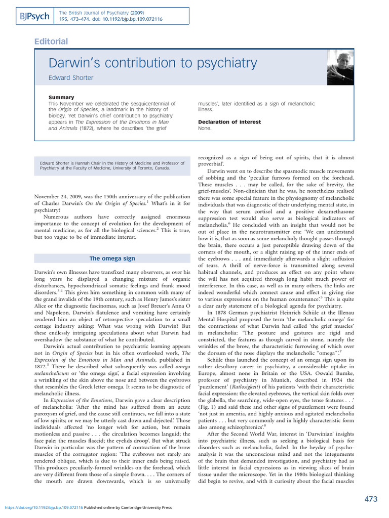 Darwin's Omega Sign in Psychiatry | PDF | Psychiatry | Mental Health