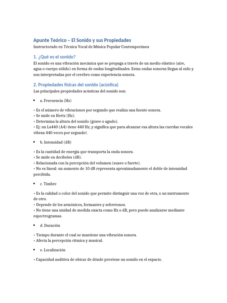 Clase 7-Apunte - Teorico - Sonido - Tecnica - Vocal | PDF | Sonido ...