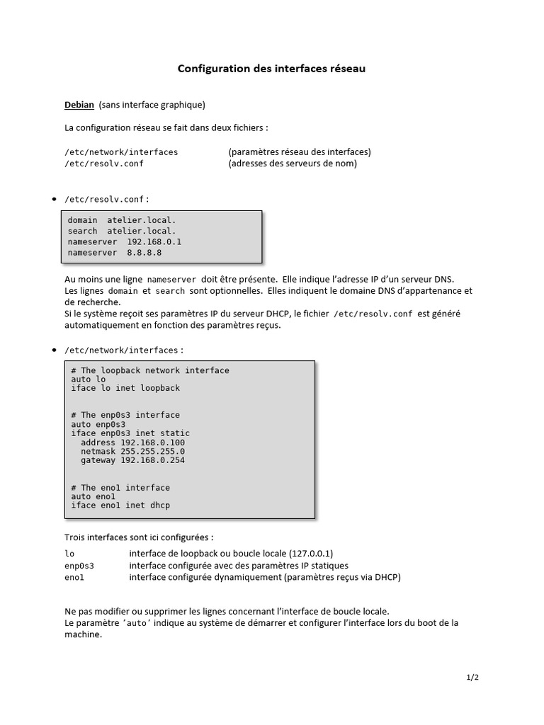 Configuration réseau Debian sans GUI | PDF | Système de noms de ...