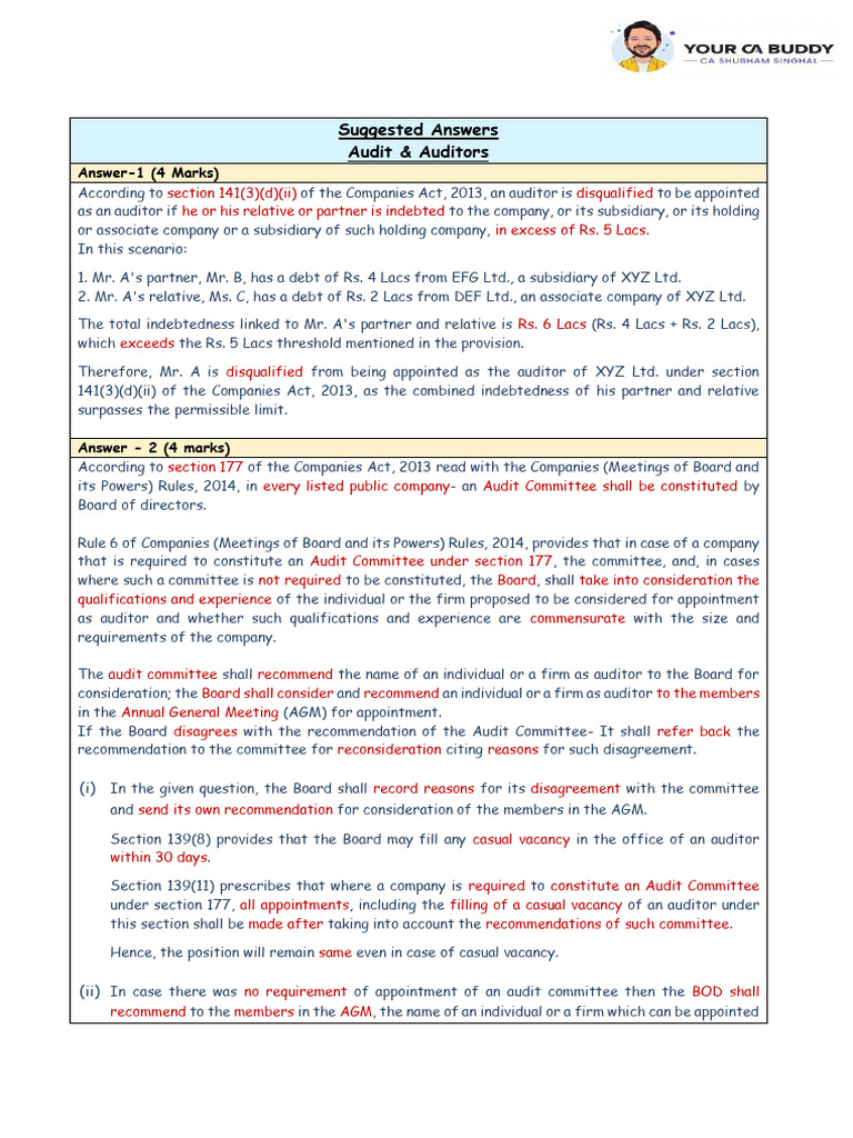 Companies Act 2013: Auditor Regulations | PDF | Audit Committee ...