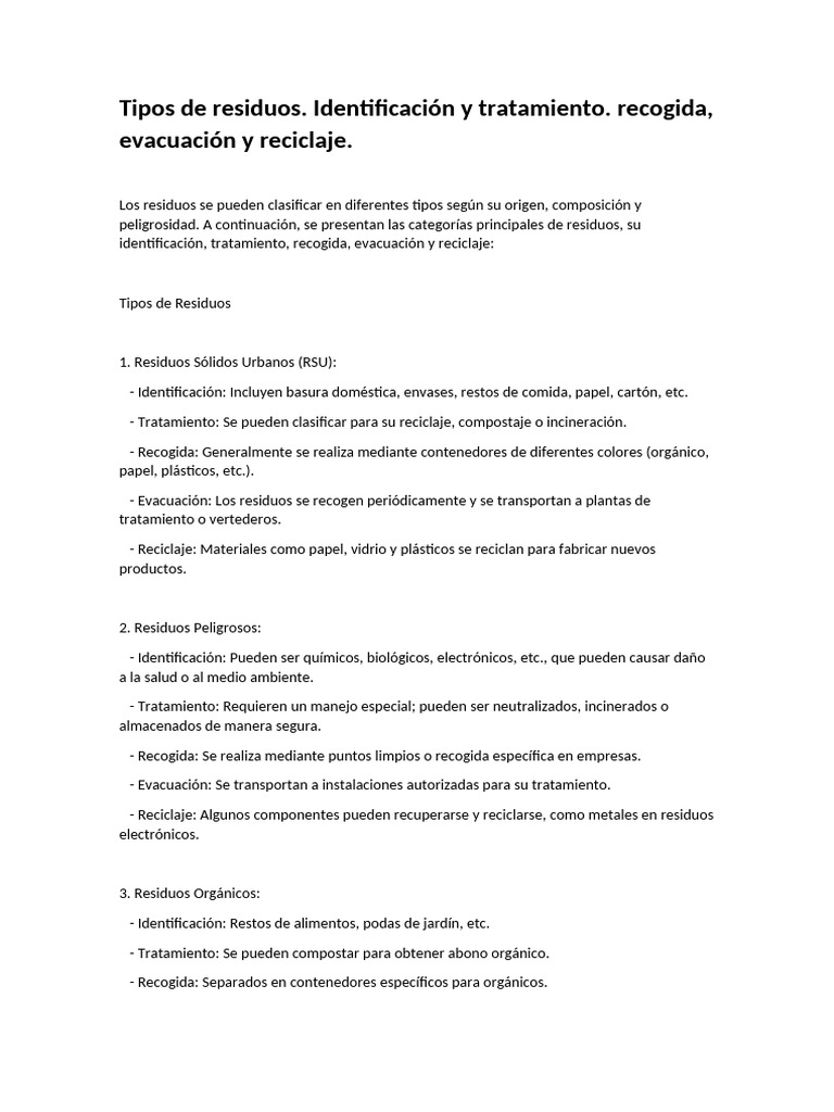 Identificación y tratamiento de residuos | PDF | Reciclaje | Residuos