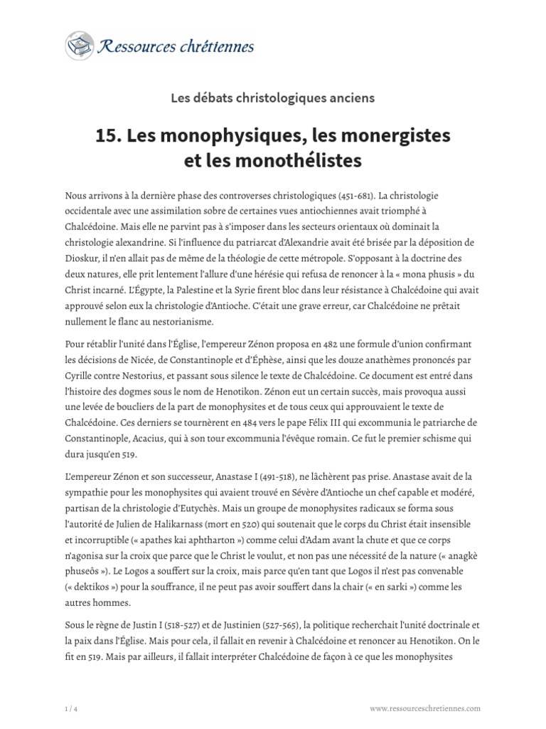 Débats sur le monophysisme chrétien | PDF | Concile de Chalcédoine ...