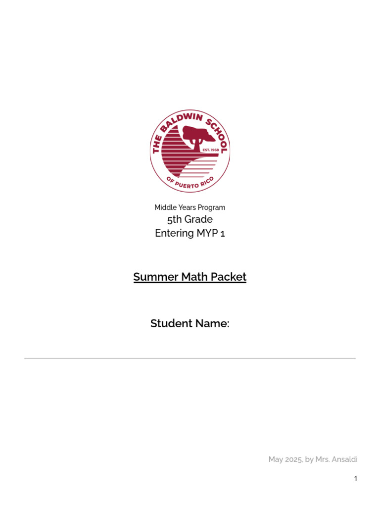 5th to 6th Grade Summer Math Packet | PDF | Multiplication | Subtraction