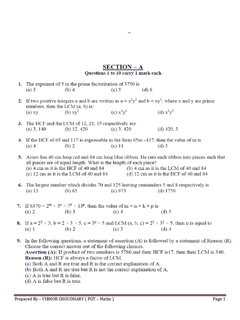Class X Maths Worksheet: Real Numbers & Equations | PDF | Equations ...