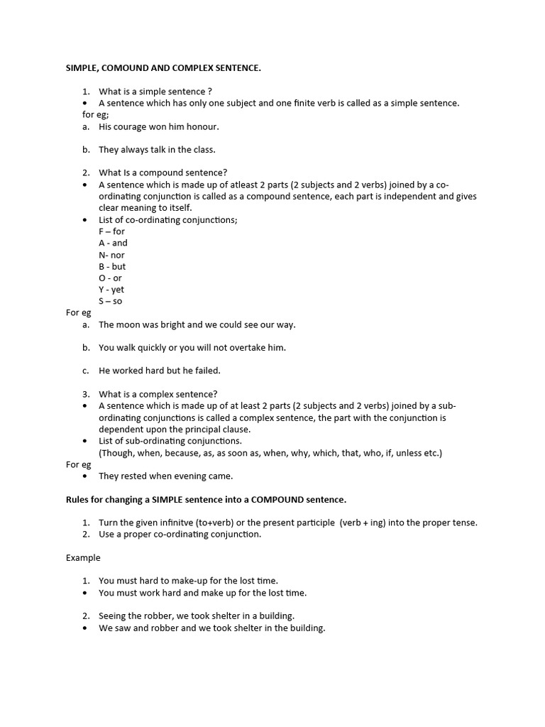 Simple Compound and Complex | PDF | Subject (Grammar) | Sentence ...