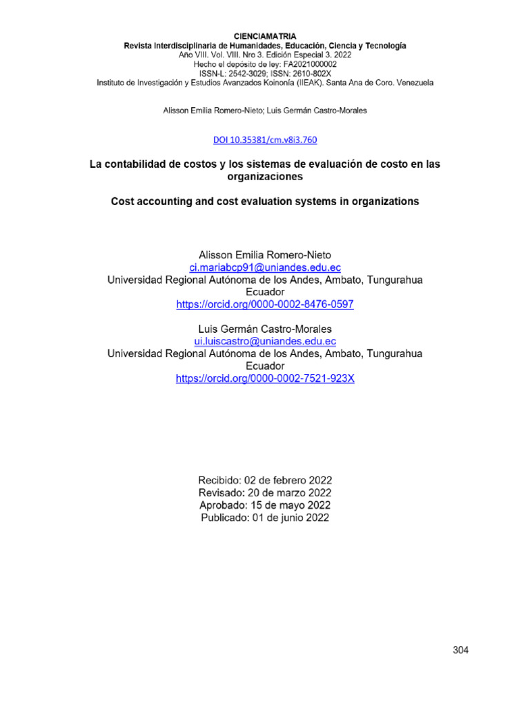 Vista de La Contabilidad de Costos y Los Sistemas de Evaluación de ...