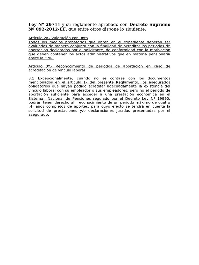 Ley Nº 29711 y Su Reglamento Aprobado Con Decreto Supremo Nº 092 | PDF