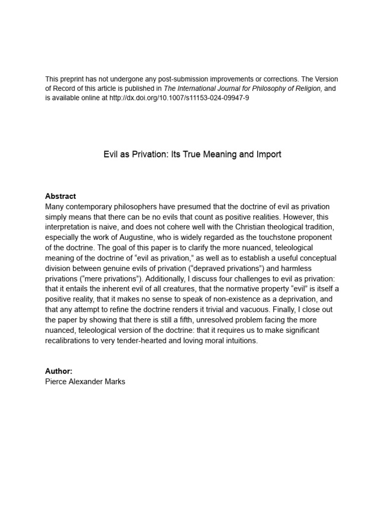 Evil as Privation: A Nuanced Analysis | PDF | Evil | Augustine Of Hippo