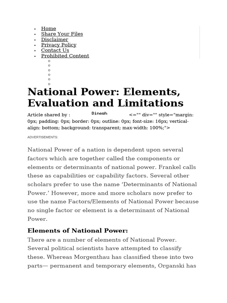 Elements of National Power Explained | PDF | Military | Leadership