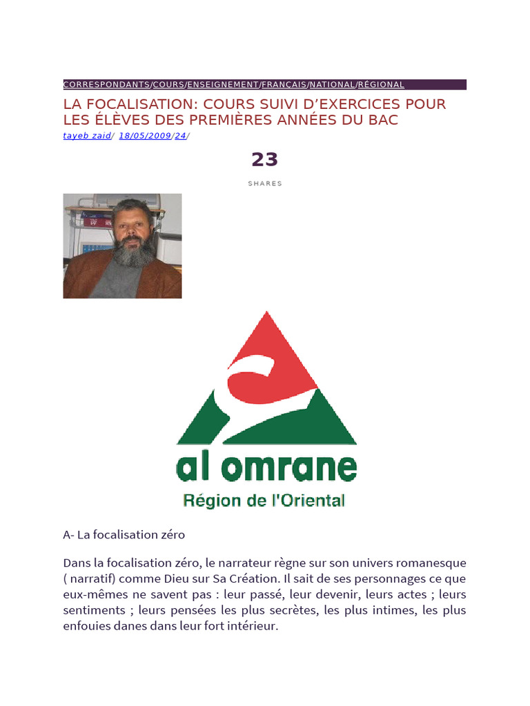 Comprendre la Focalisation en Narration | PDF