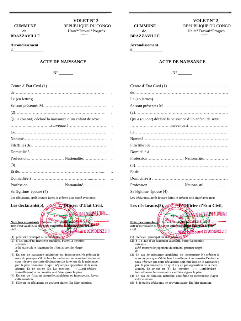 Acte de Naissance et Décès au Congo | PDF | Certificat de naissance ...