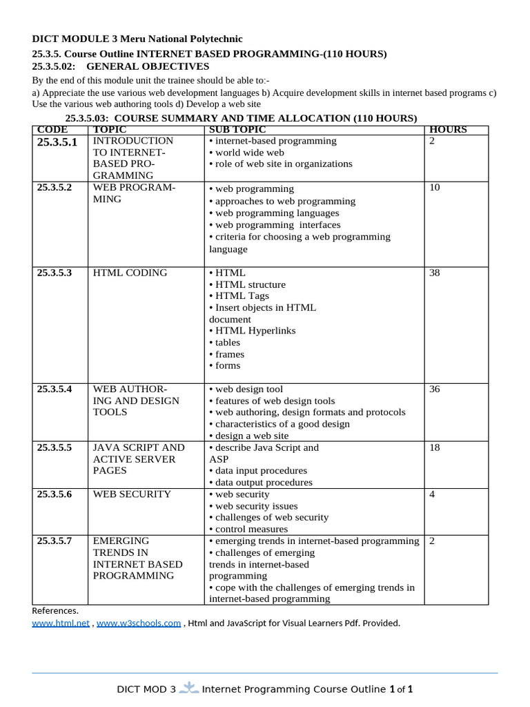 Internet-Based Programming Course Outline | PDF | World Wide Web ...