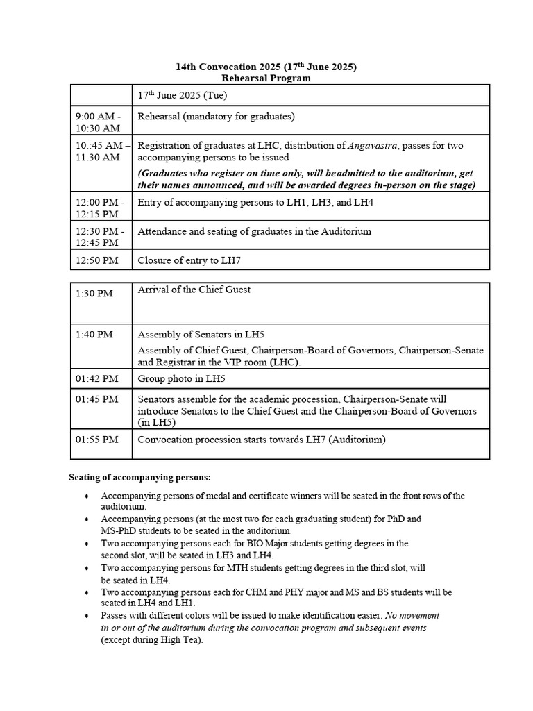 2025 Convocation Rehearsal Schedule | PDF