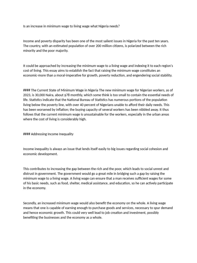 Raising Nigeria's Minimum Wage for Equity | PDF | Cost Of Living ...