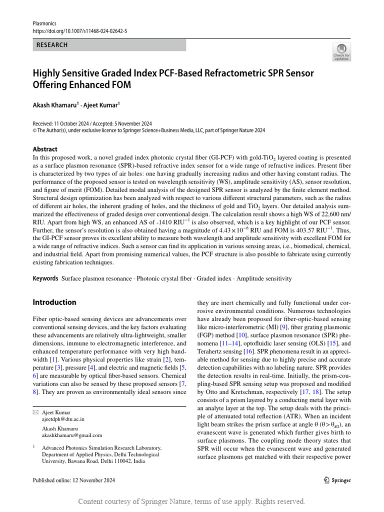 Enhanced GI-PCF SPR Sensor Design | PDF | Surface Plasmon Resonance ...