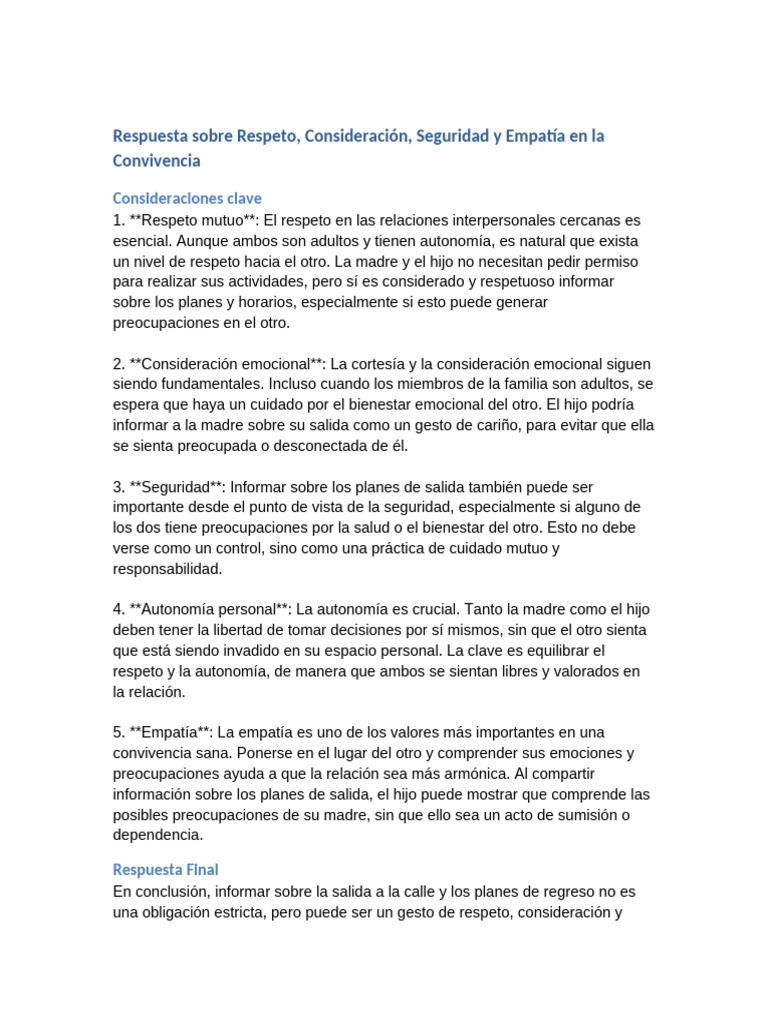 Respeto y Consideración en la Convivencia | PDF | Empatía | Las emociones