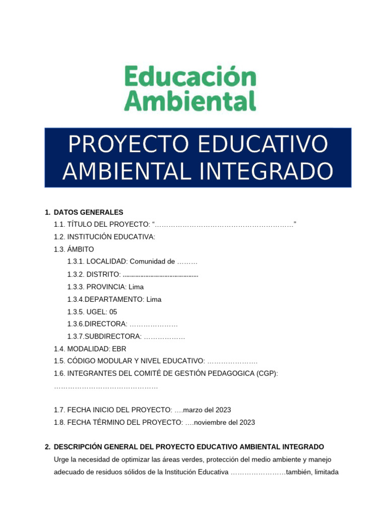Proyecto Educativo Ambiental 2025 | PDF | Sustentabilidad | Desarrollo ...