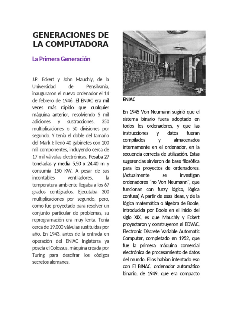 Evolución de las Generaciones de Computadoras | PDF | Microprocesador ...