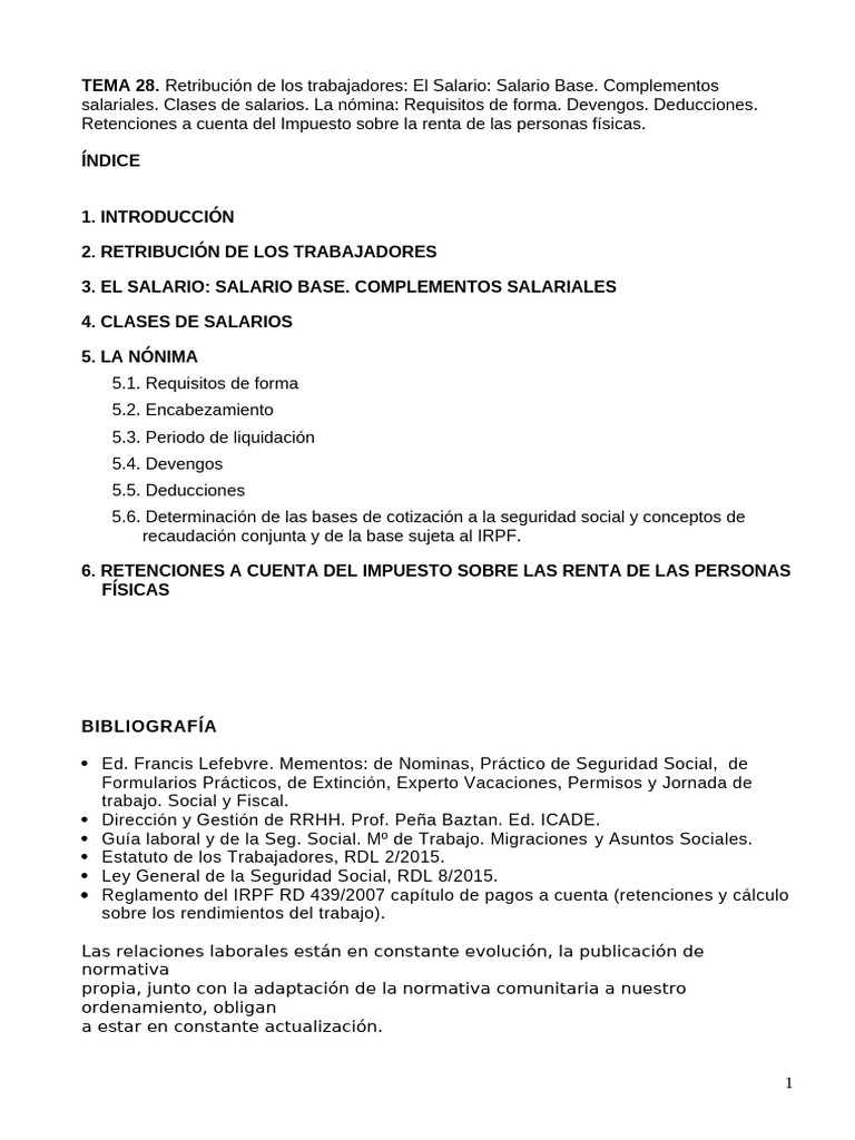 Estructura y Tipos de Salarios en Nómina | PDF | Salario | Derecho laboral