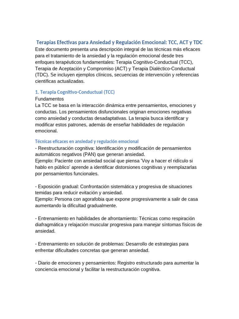 TCC y ACT en Tratamiento de Ansiedad | PDF | Terapia de conducta ...