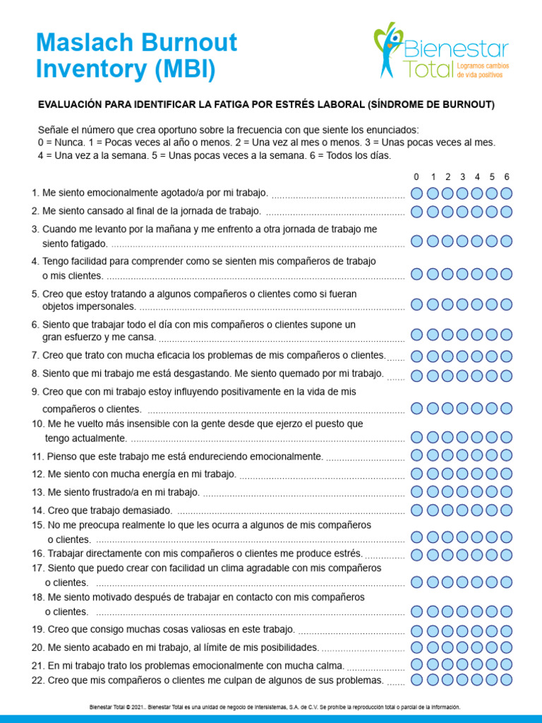 Test de Burnout Laboral MBI | PDF