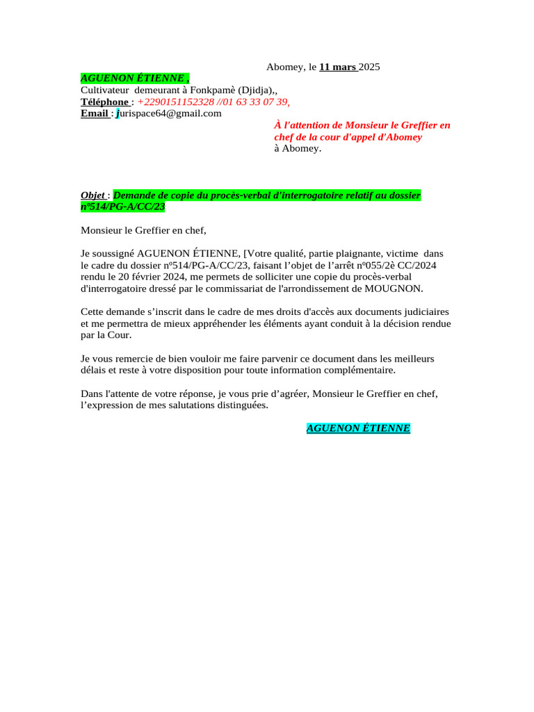 Demande de procès-verbal judiciaire | PDF