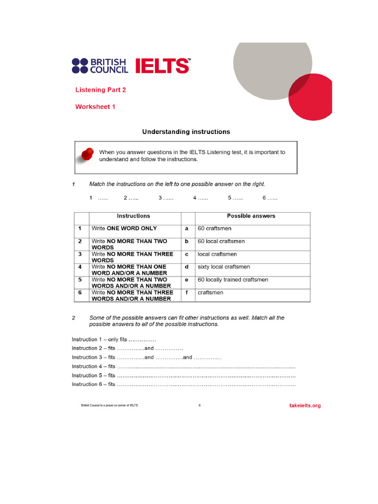 British Council Ielts Listening Part 2 Wsheets 1&2 | PDF