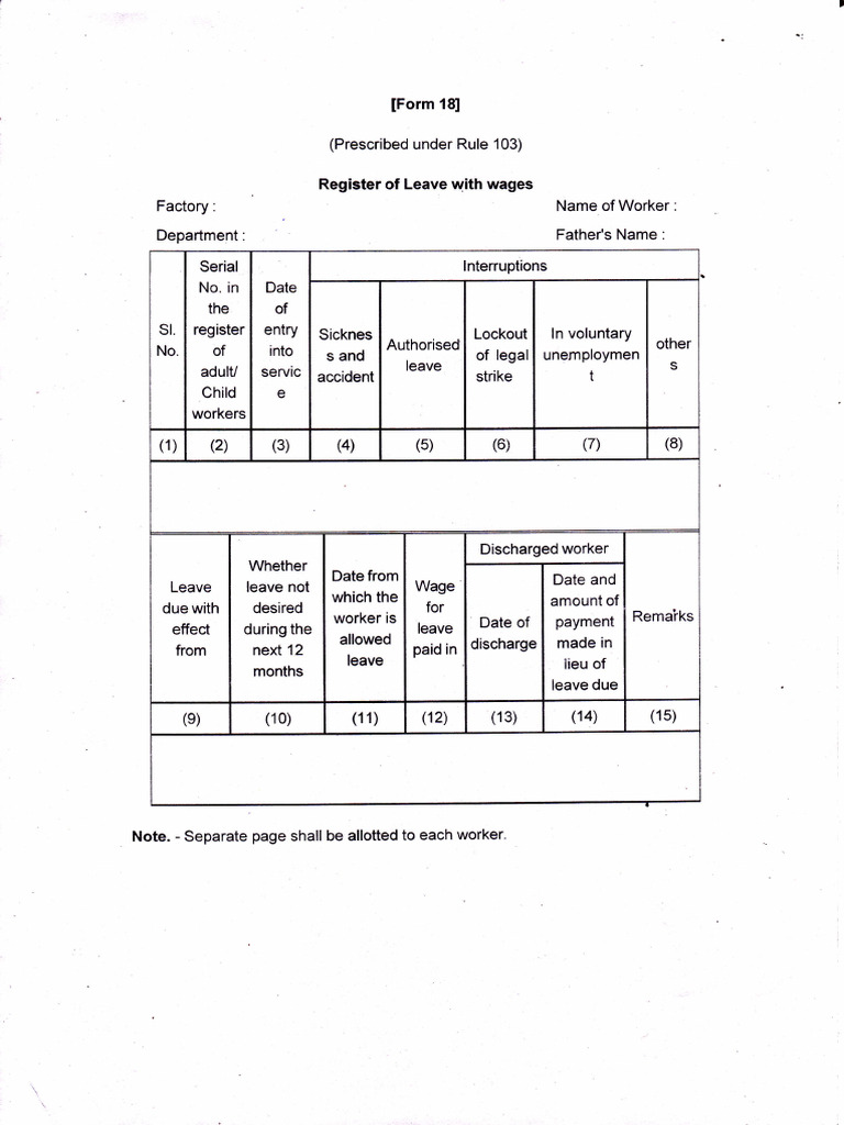 Form 18: Leave Register Guidelines | PDF