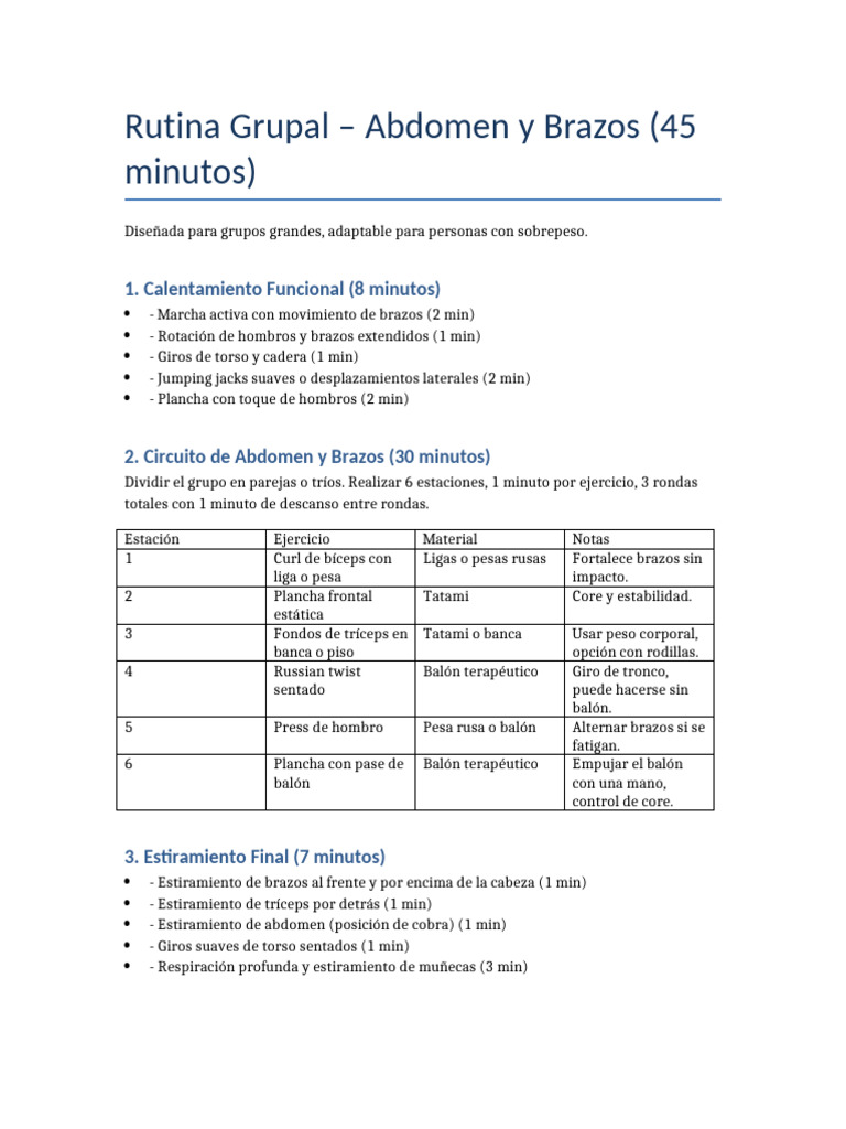 Rutina_Abdomen_Brazos_Grupal_45min | PDF