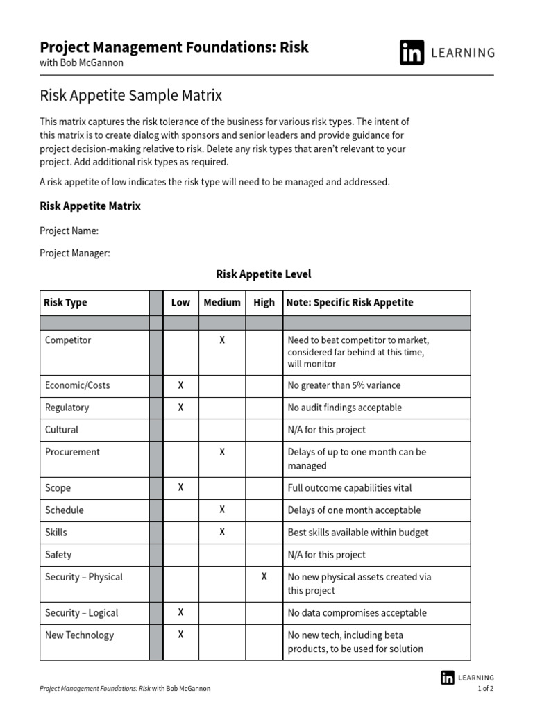 Risk Appetite Assessment Matrix | PDF | Risk | Project Management