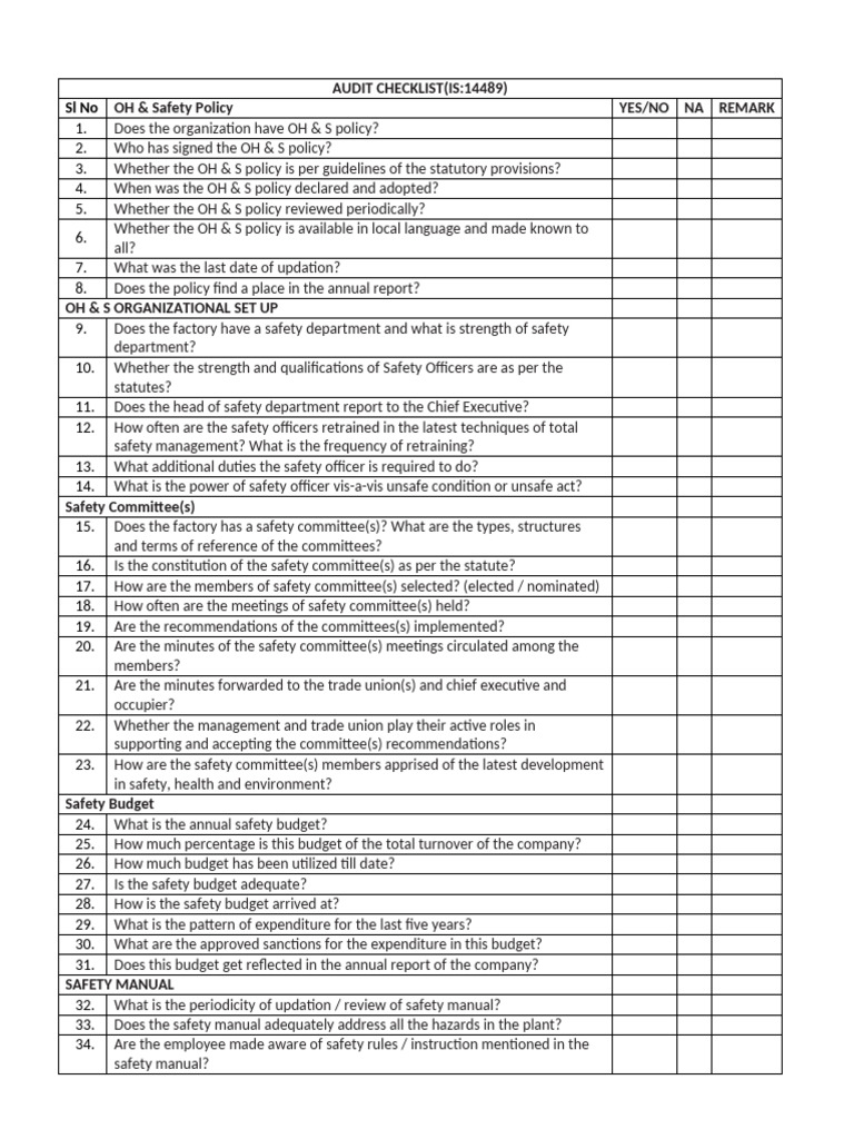 ISI4489 2018 Checklist (Jan 23) | PDF | Fires | Occupational Safety And ...