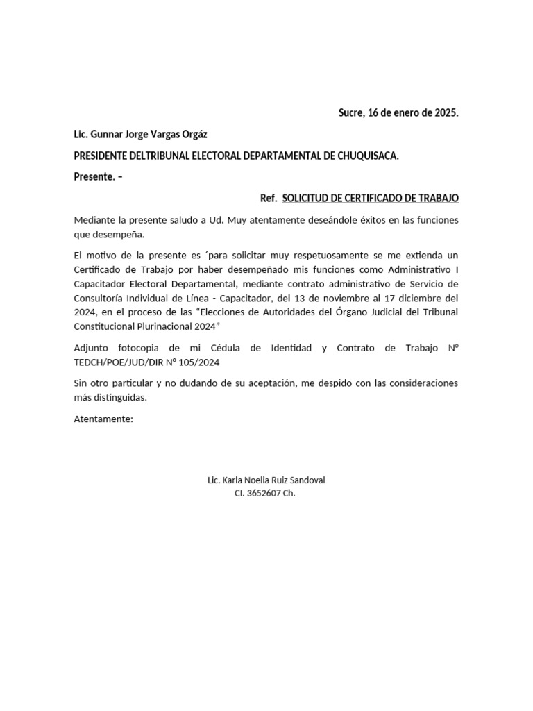 Solicitud de Certificado de Trabajo | PDF