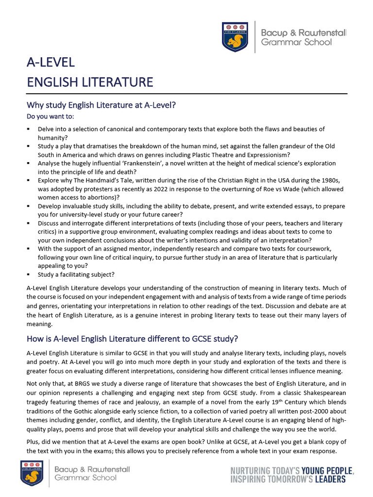 A-Level English Literature Overview | PDF | English Literature | Poetry