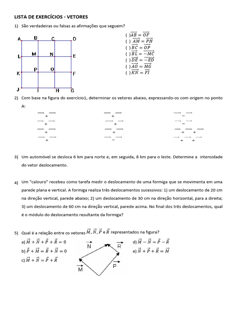 Exercícios sobre Vetores e Deslocamentos | PDF | Vetor euclidiano | Física