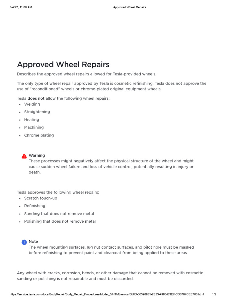 Tesla Approved Wheel Repairs Guide | PDF