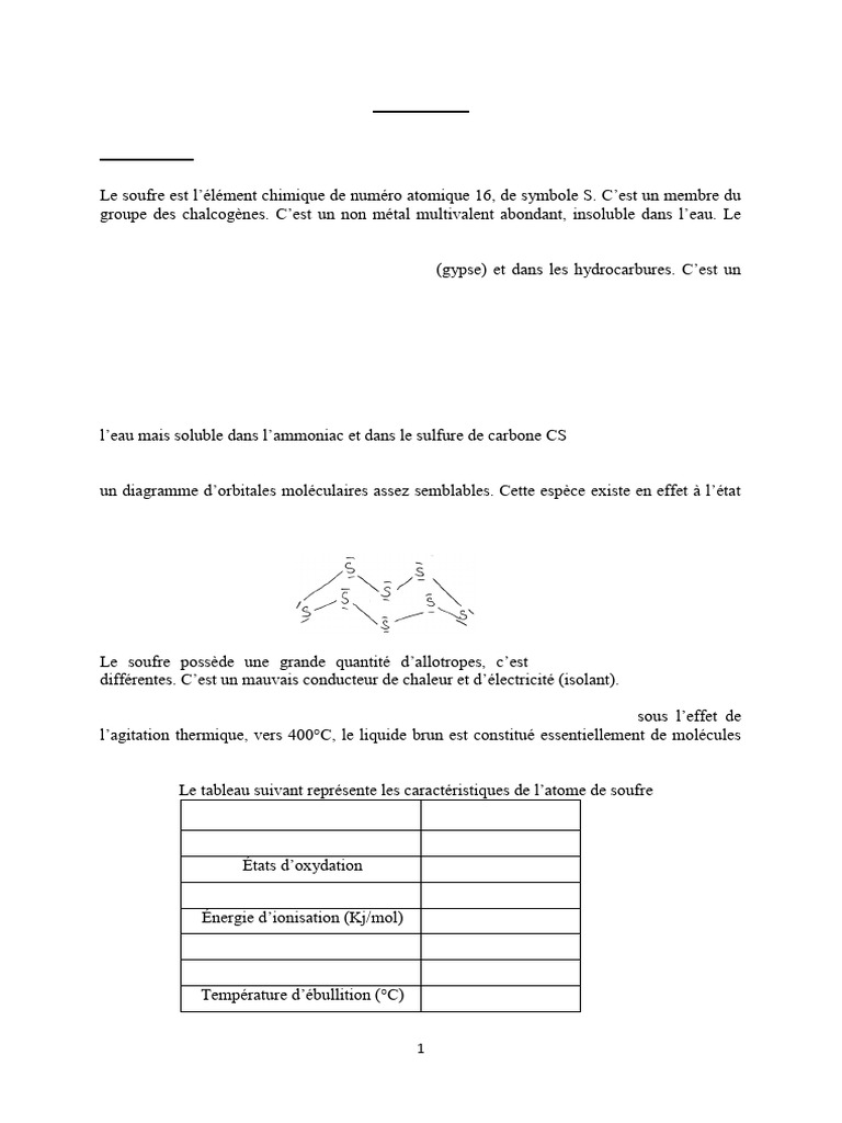 Propriétés et applications du soufre | PDF | Sulfure | Dioxyde de soufre