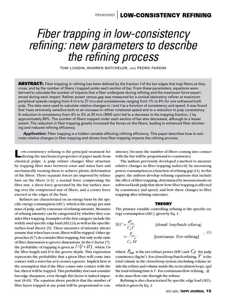 Fiber Trapping in Low-Consistency Refining New Parameters To | PDF ...