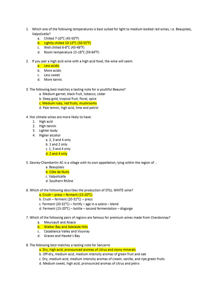 WSET Level 3 Practice Questions | PDF | Wine | Aroma Of Wine
