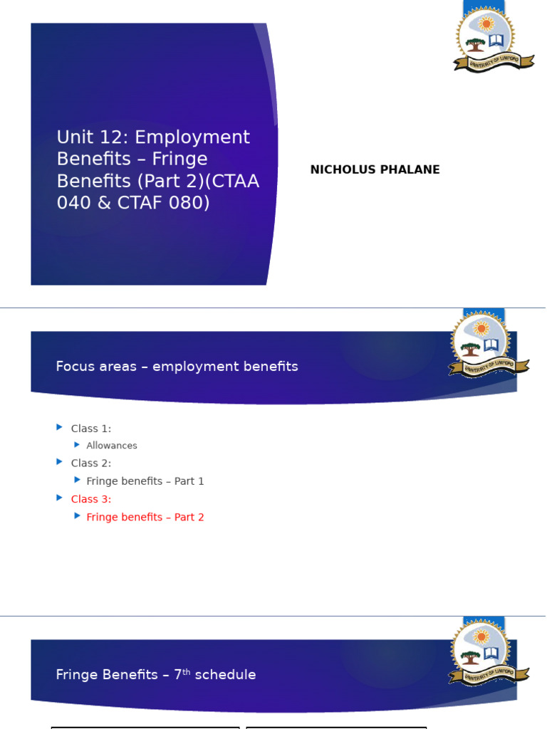 Unit 12 Employment Benefits - Fringe Benefits (Part 2) - 2024 - CTAA040 ...