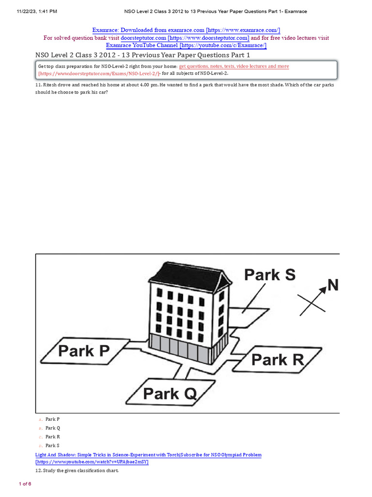 NSO Level 2 Class 3 Past Paper Q&A | PDF | Calendar | Botany