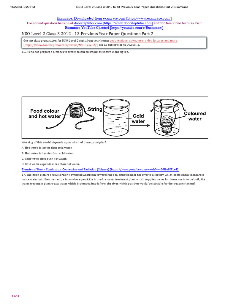 NSO Level 2 Class 3 Past Paper Q&A | PDF | Water | Heat Transfer