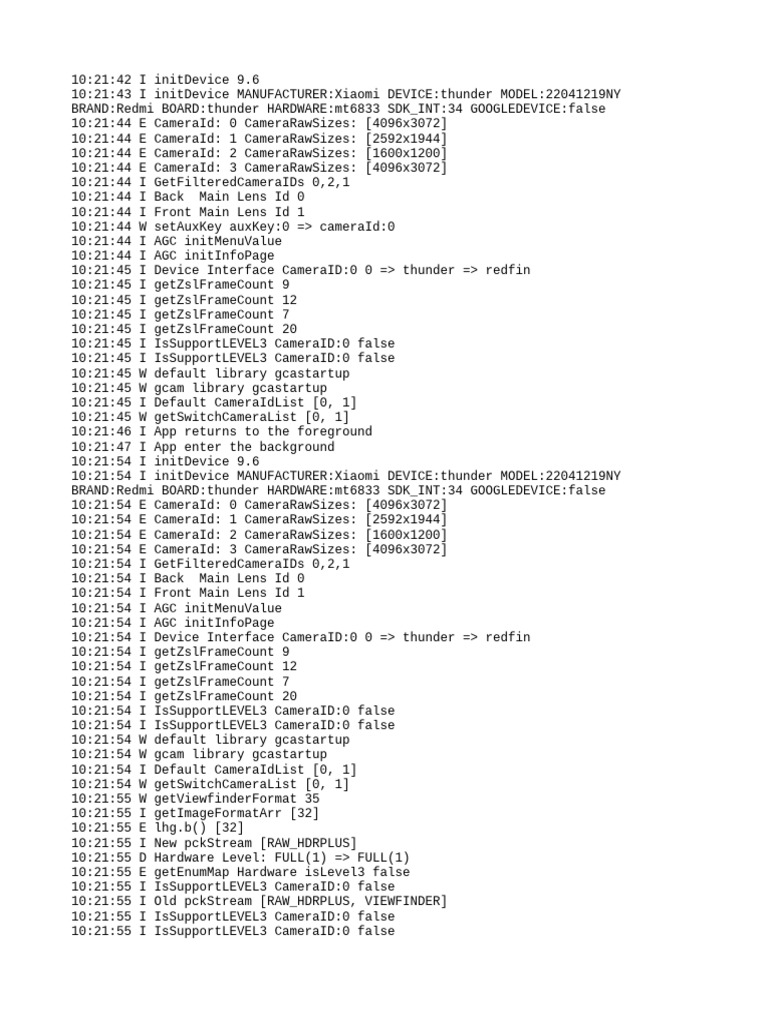 Xiaomi Redmi Camera Initialization Logs | PDF | Computer Engineering ...