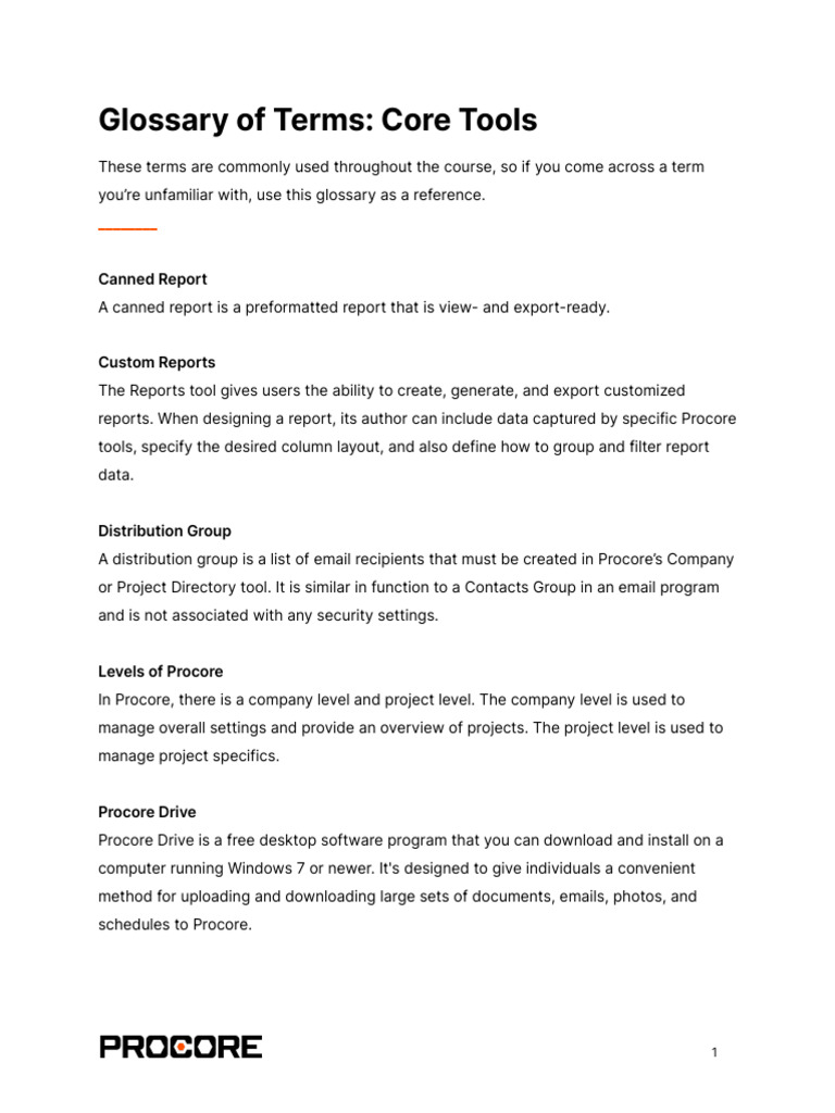 Core Tools Glossary for Procore Users | PDF