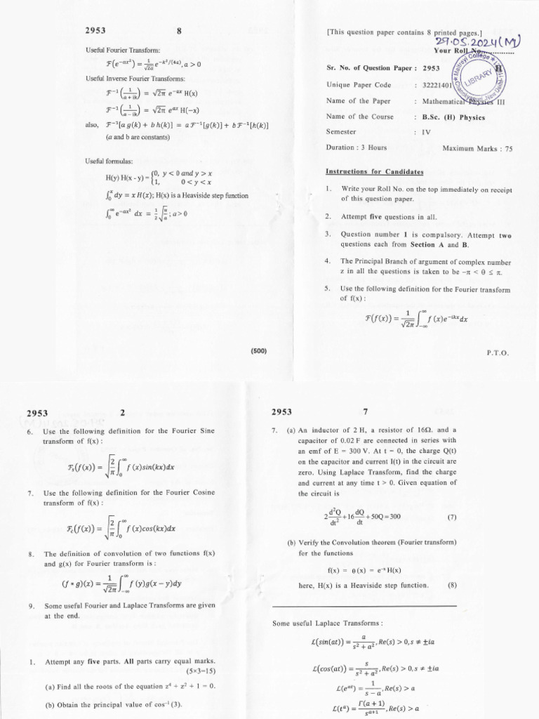 Mathematical Physics-II 2953 | PDF | Fourier Transform | Laplace Transform