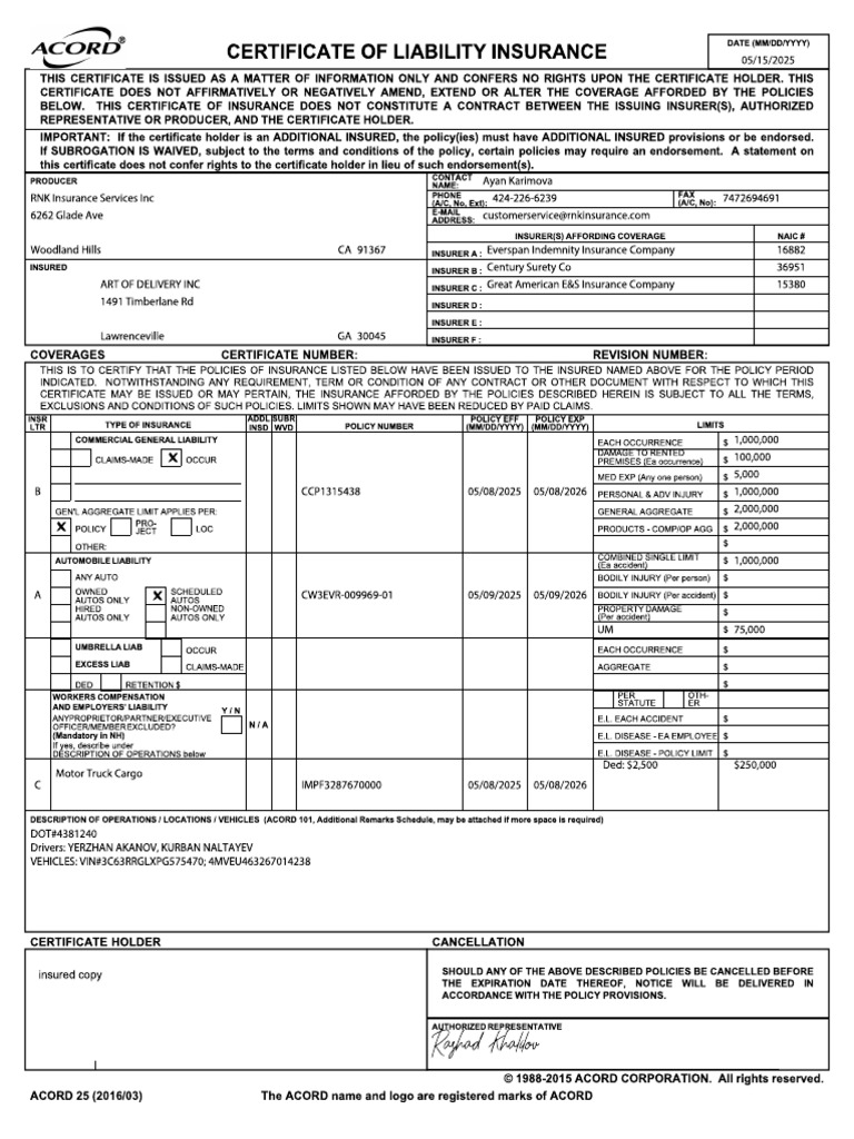 COI Insured | PDF