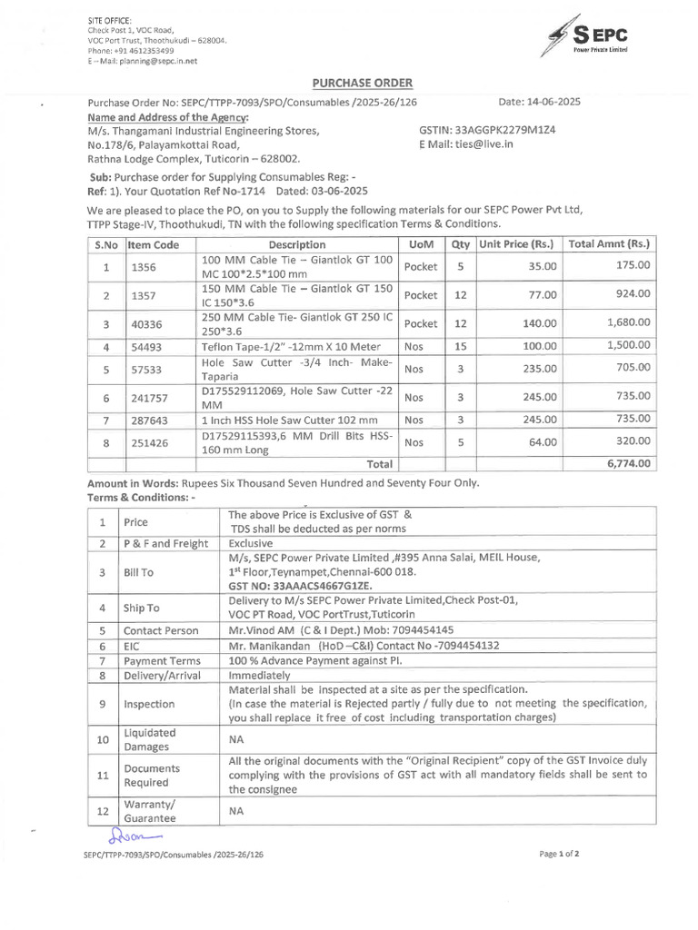 SPO-126-Thangamani Industrial Engineering Stores | PDF